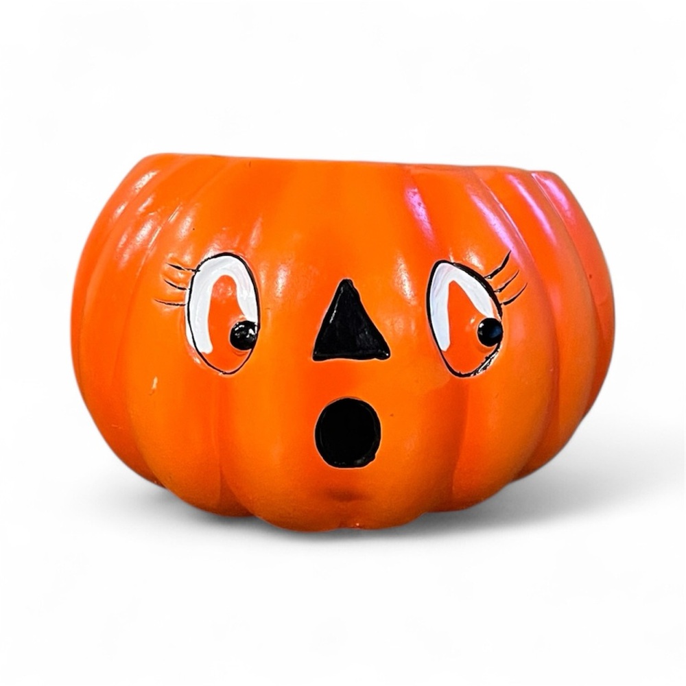 VTG 1980s Anthropomorphic Jack O Lantern Pumpkin Face Ceramic Candy Dish Planter